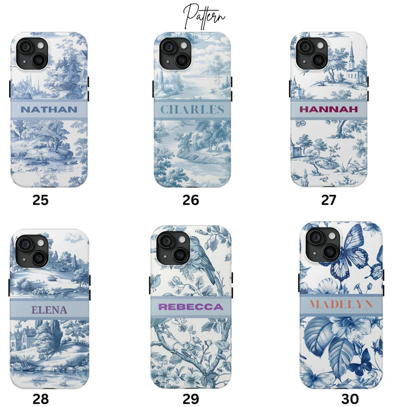 Custom Toile de Jouy Phone Case β Personalized MagSafe iPhone & Samsung Case | Elegant French Floral Design