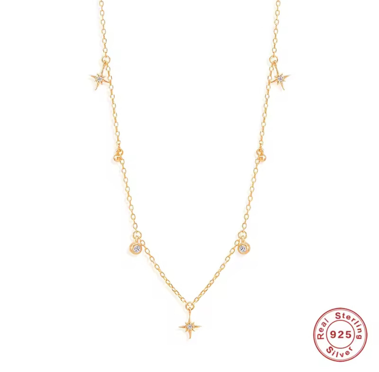 18K Gold Plated Necklace • Luxury 925 Sterling Silver Star Necklace – Dainty Zircon Charm on 18K Gold Plated Chain, Elegant Choker Jewelry for Women