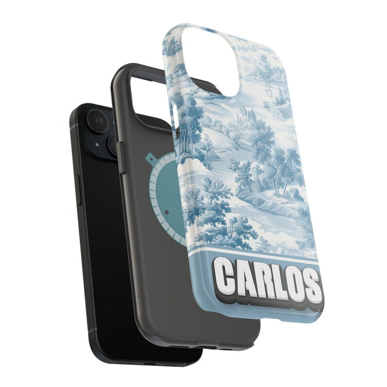 Custom Name Samsung, iPhone Case | Tough, Snap, MagSafe iPhone & Samsung cases | Blue Toile De Jouy Phone Case | Customized Phone Cover