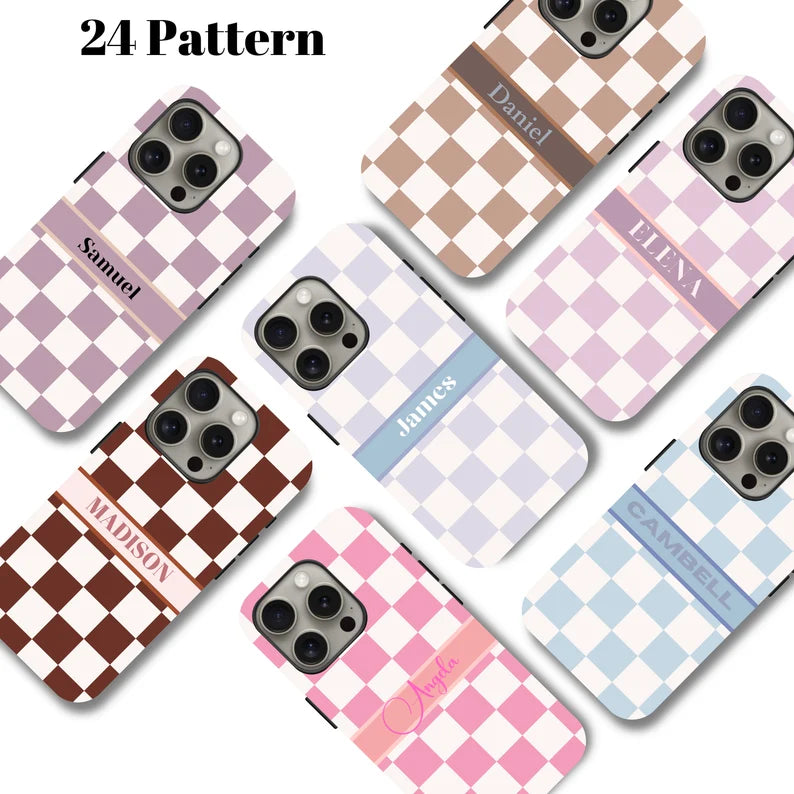 Custom Checkered iPhone Case, Samsung Case – Trendy Retro Vibe with Your Name or Initials