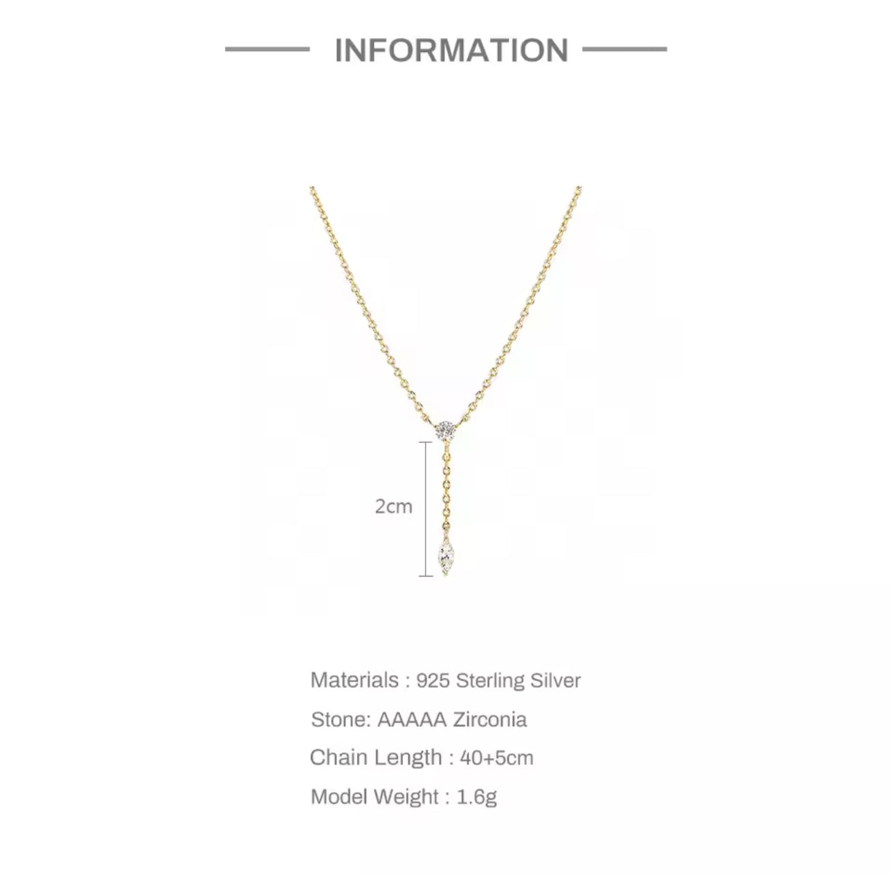 18K Gold Plated Y-Shaped Necklace • Dainty Zircon Pendant • Elegant Slim Chain Choker for Women • Wedding & Everyday Jewelry