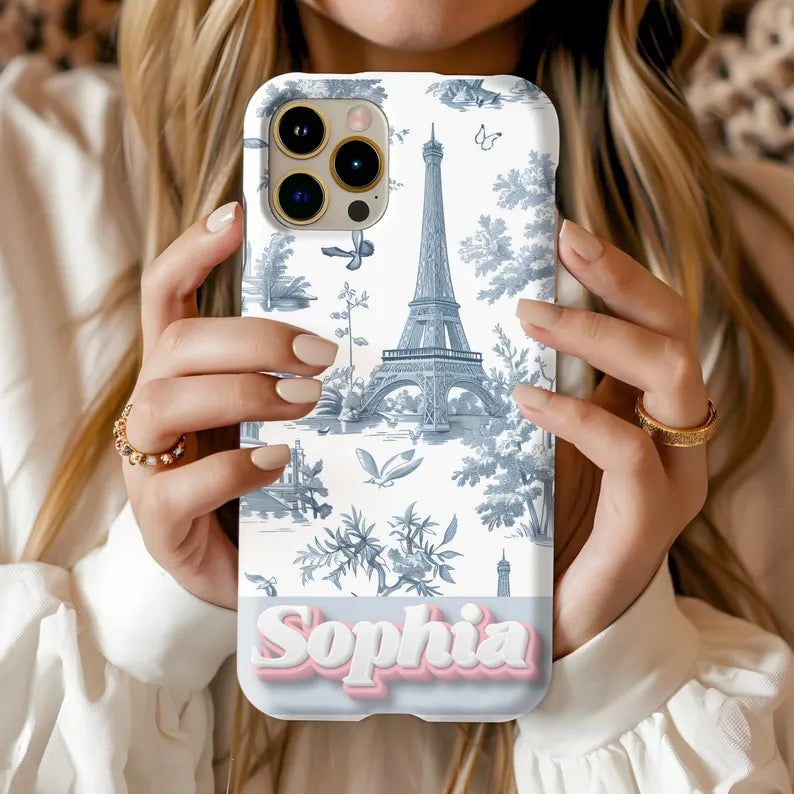 Custom Name Samsung, iPhone Case | Tough, Snap, MagSafe iPhone & Samsung cases | Blue Toile De Jouy Phone Case | Customized Phone Cover