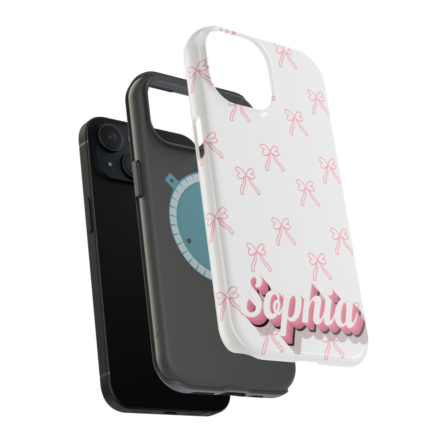 Personalized Pink Bow iPhone 16 15 14 Pro Plus Pro Max Samsung Case Custom Name Stylish Protective Cover