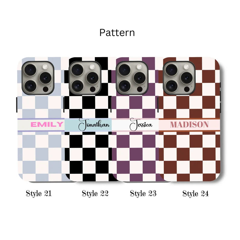 Custom Checkered iPhone Case, Samsung Case – Trendy Retro Vibe with Your Name or Initials