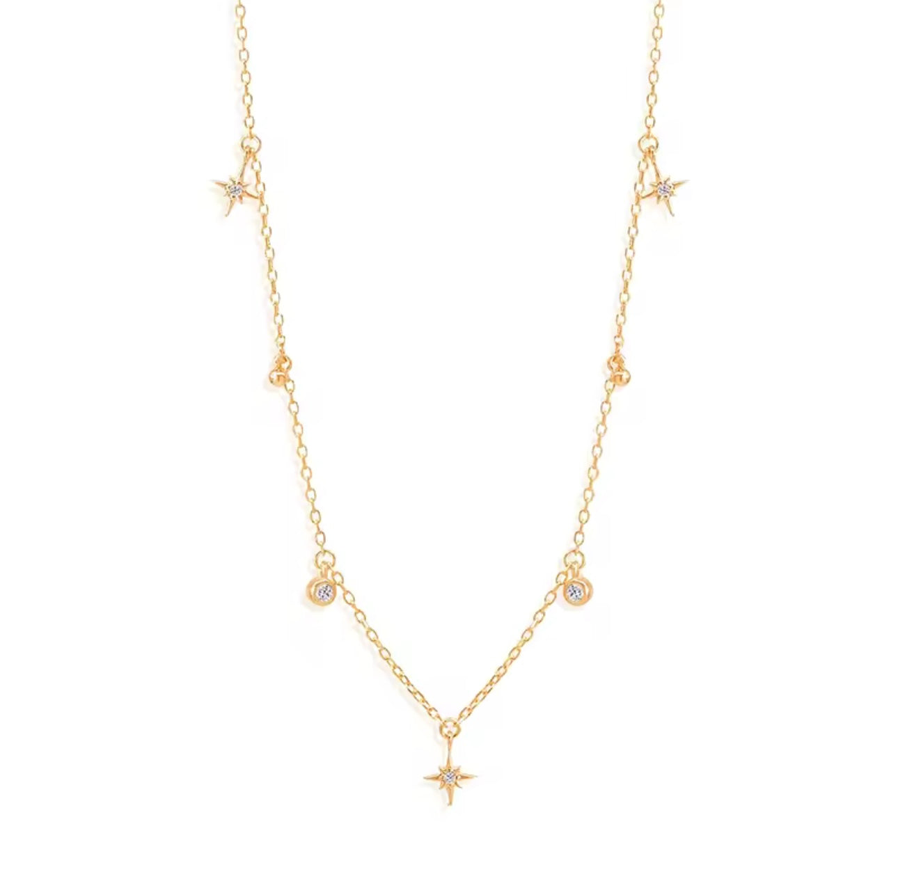 18K Gold Plated Necklace • Luxury 925 Sterling Silver Star Necklace – Dainty Zircon Charm on 18K Gold Plated Chain, Elegant Choker Jewelry for Women