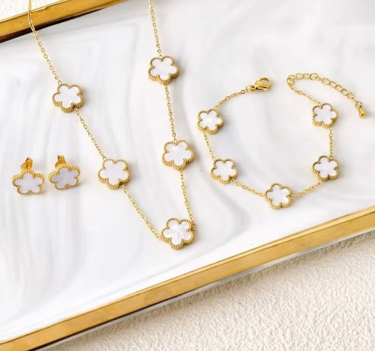Elegant Floral Jewelry Set – Minimalist Necklace, Bracelet & Earrings | Perfect Gift for Her or Bridesmaids