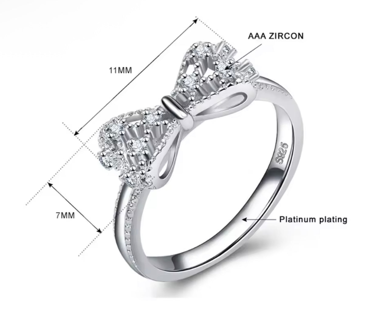 Minimalist Bow Knot Ring – 925 Sterling Silver with Cubic Zirconia, Elegant Gift for Her