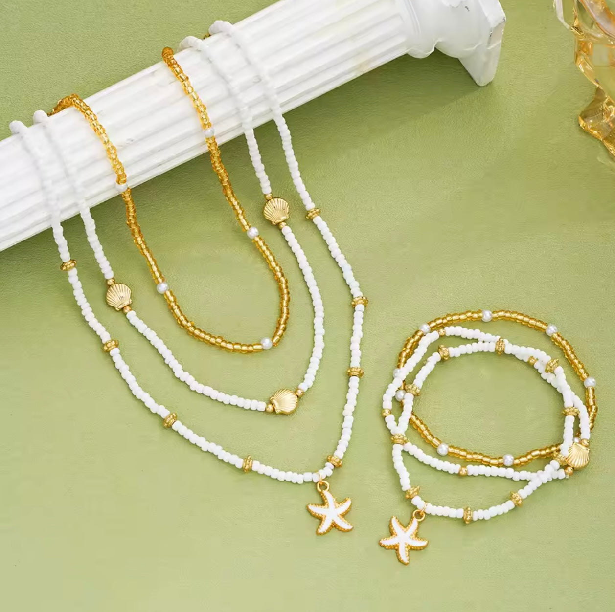 Minimalist & Elegant 6pcs Boho Jewelry Set ā Beaded Shell & Starfish Necklace & Bracelets