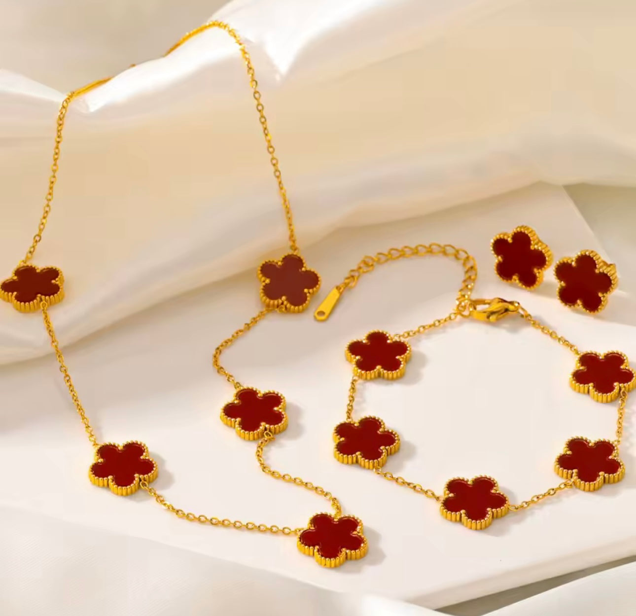 Elegant Floral Jewelry Set – Minimalist Necklace, Bracelet & Earrings | Perfect Gift for Her or Bridesmaids
