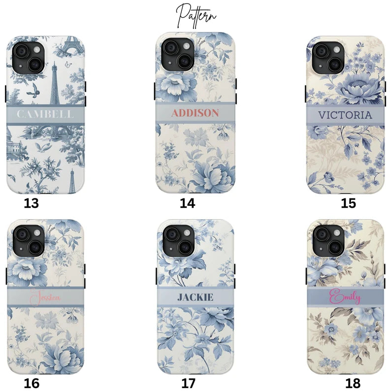 Custom Toile de Jouy Phone Case β Personalized MagSafe iPhone & Samsung Case | Elegant French Floral Design