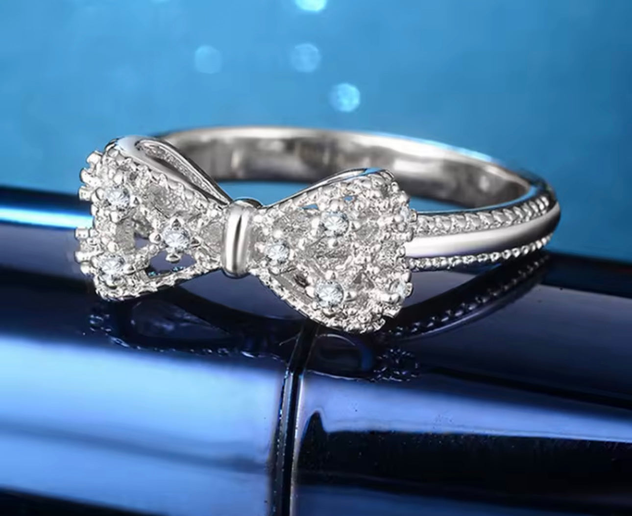 Minimalist Bow Knot Ring – 925 Sterling Silver with Cubic Zirconia, Elegant Gift for Her