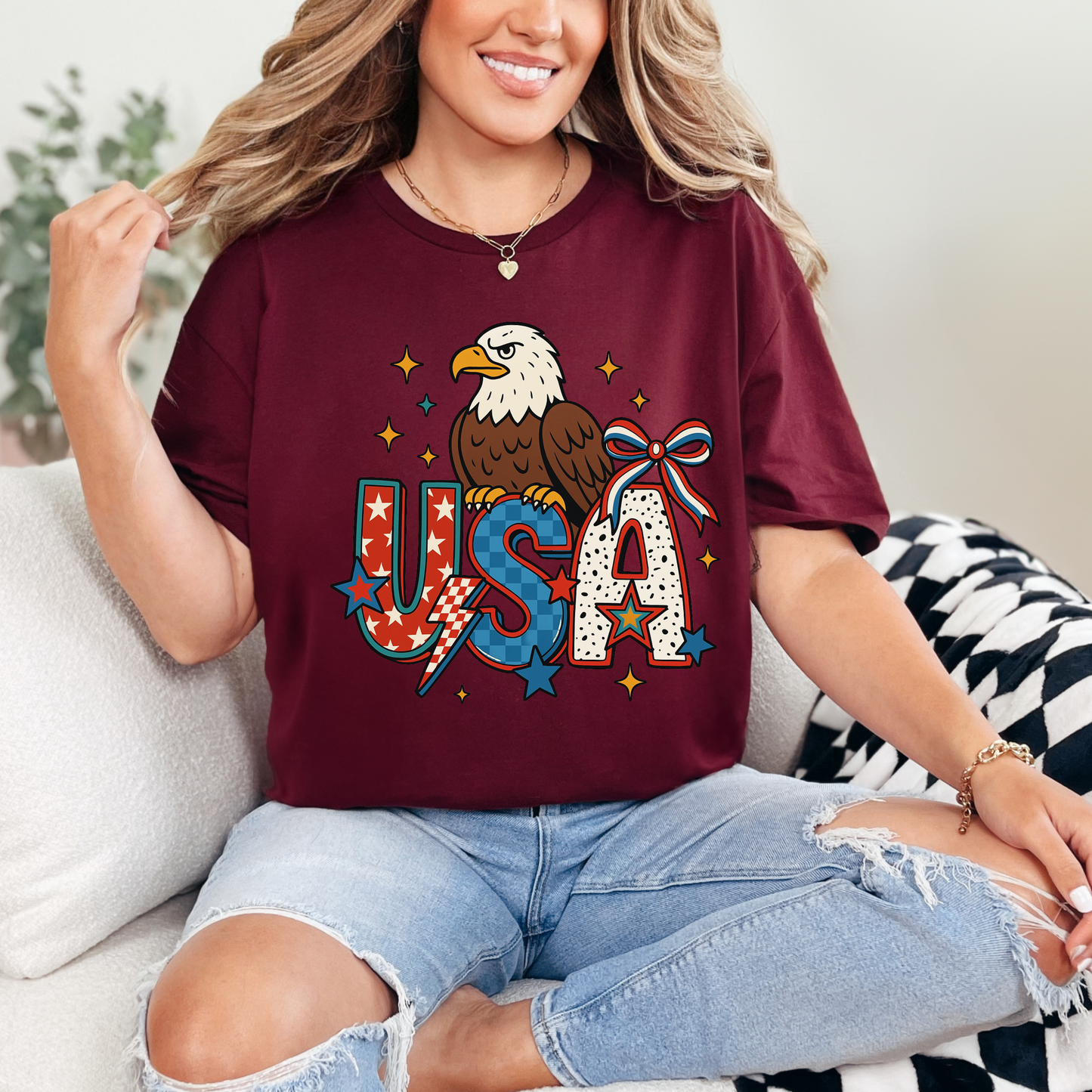 Vintage 4th of July Unisex T-Shirt, Sweatshirt, Hoodie | American Eagle & Bow Graphic Tee | Patriotic USA Apparel