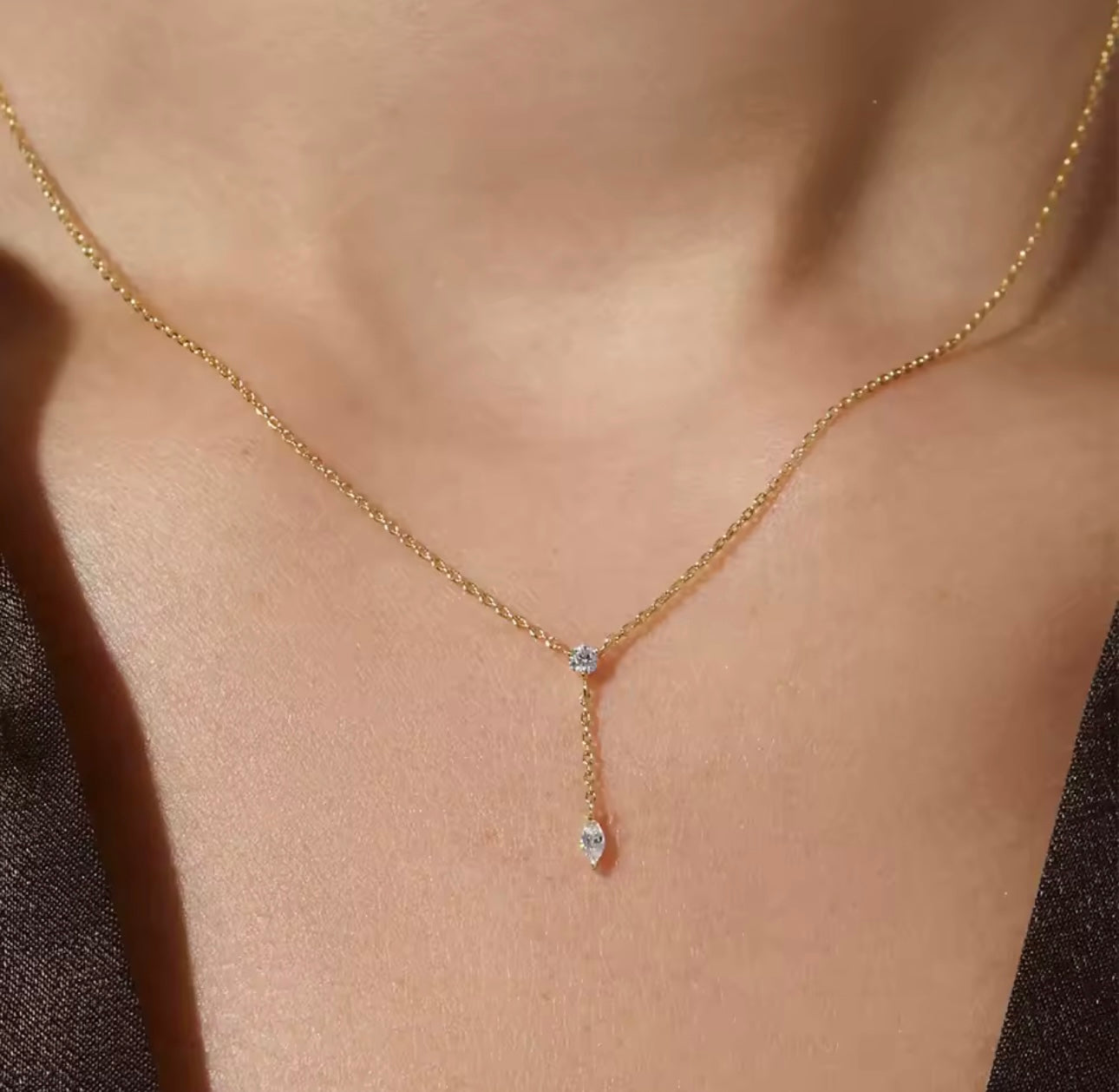 18K Gold Plated Y-Shaped Necklace • Dainty Zircon Pendant • Elegant Slim Chain Choker for Women • Wedding & Everyday Jewelry