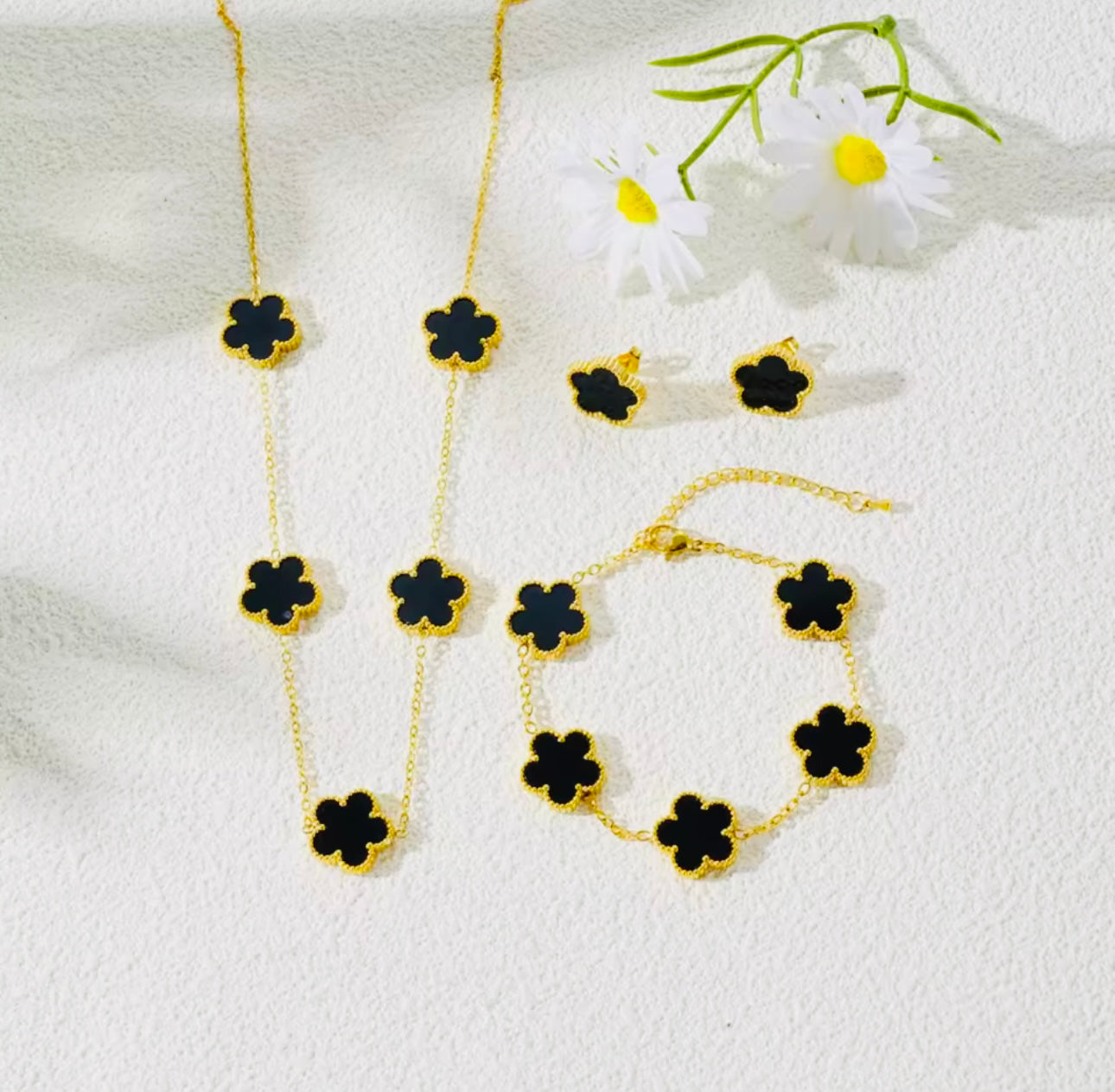 Elegant Floral Jewelry Set – Minimalist Necklace, Bracelet & Earrings | Perfect Gift for Her or Bridesmaids