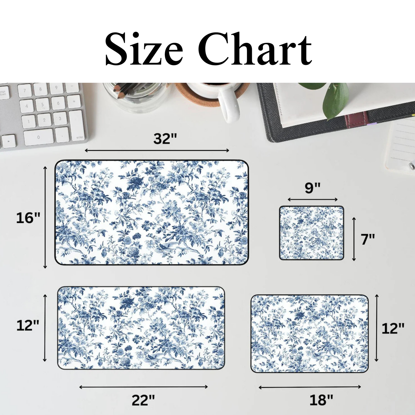 Custom Name Pink Floral Chinoiserie Desk Mat, Personalized Pink White Flowers Desk Pad, Preppy Mouse Pad, Pink Toile Floral Decor Desk Pad