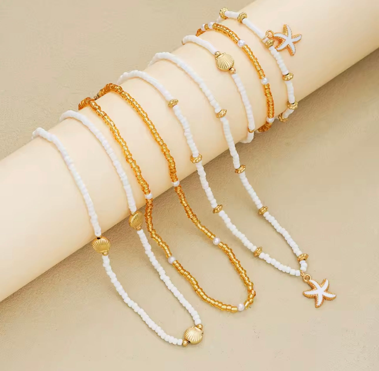 Minimalist & Elegant 6pcs Boho Jewelry Set ā Beaded Shell & Starfish Necklace & Bracelets
