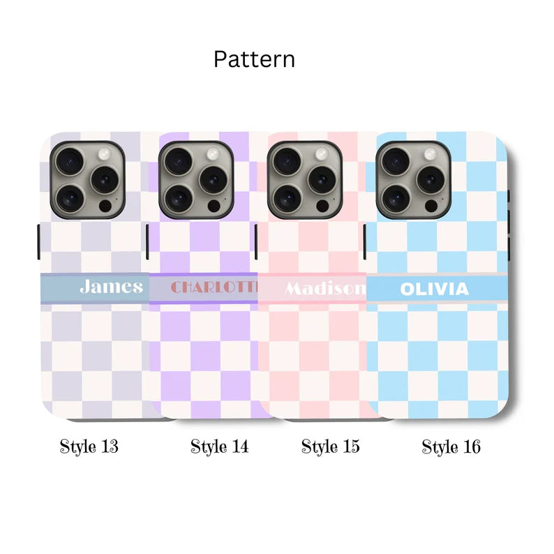 Custom Checkered iPhone Case, Samsung Case – Trendy Retro Vibe with Your Name or Initials