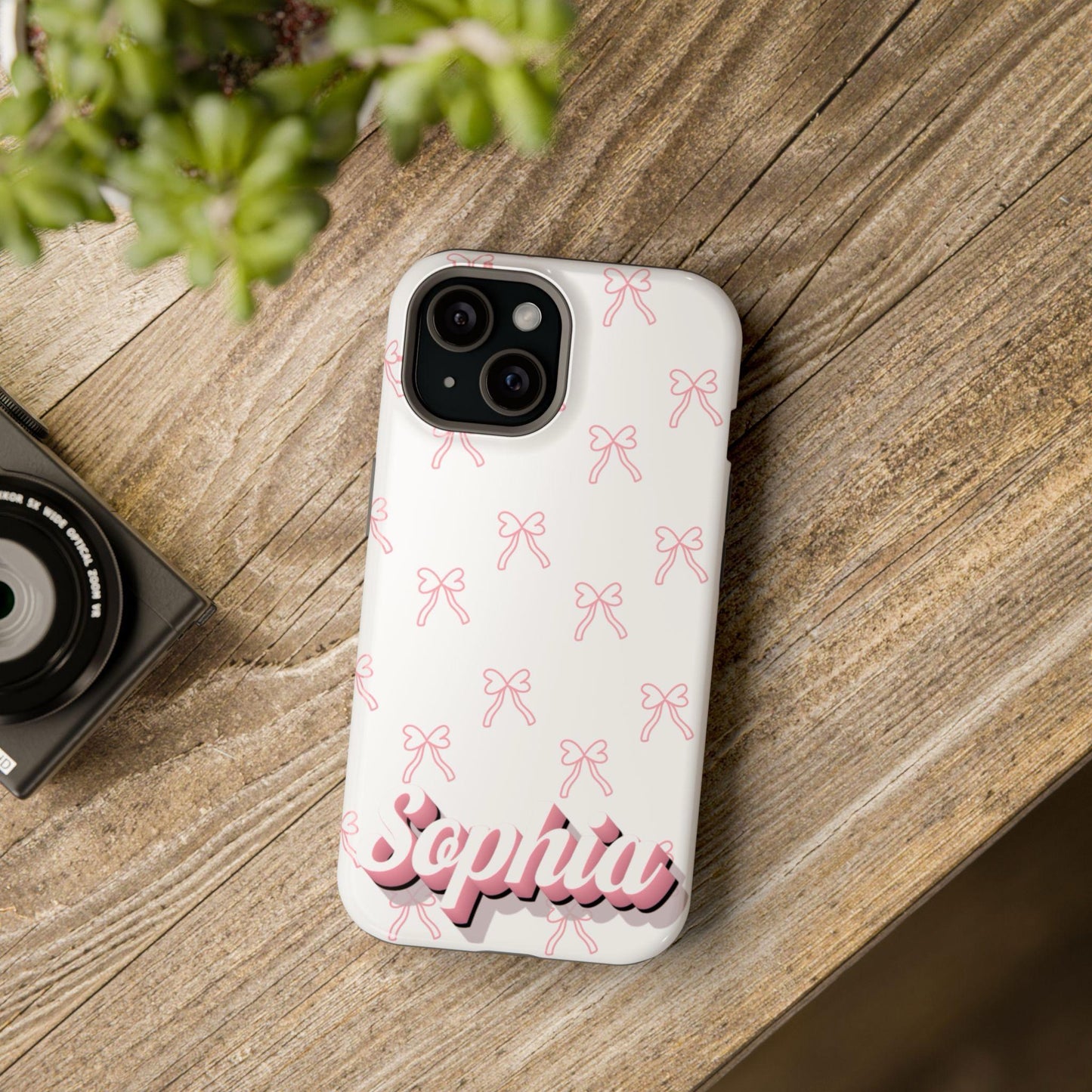 Personalized Pink Bow iPhone 16 15 14 Pro Plus Pro Max Samsung Case Custom Name Stylish Protective Cover