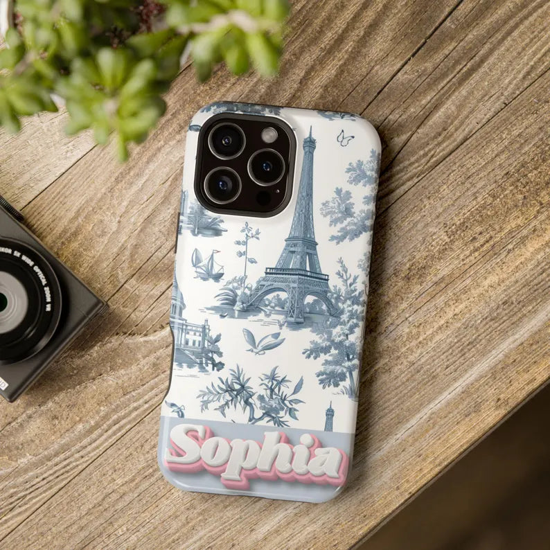Custom Name Samsung, iPhone Case | Tough, Snap, MagSafe iPhone & Samsung cases | Blue Toile De Jouy Phone Case | Customized Phone Cover