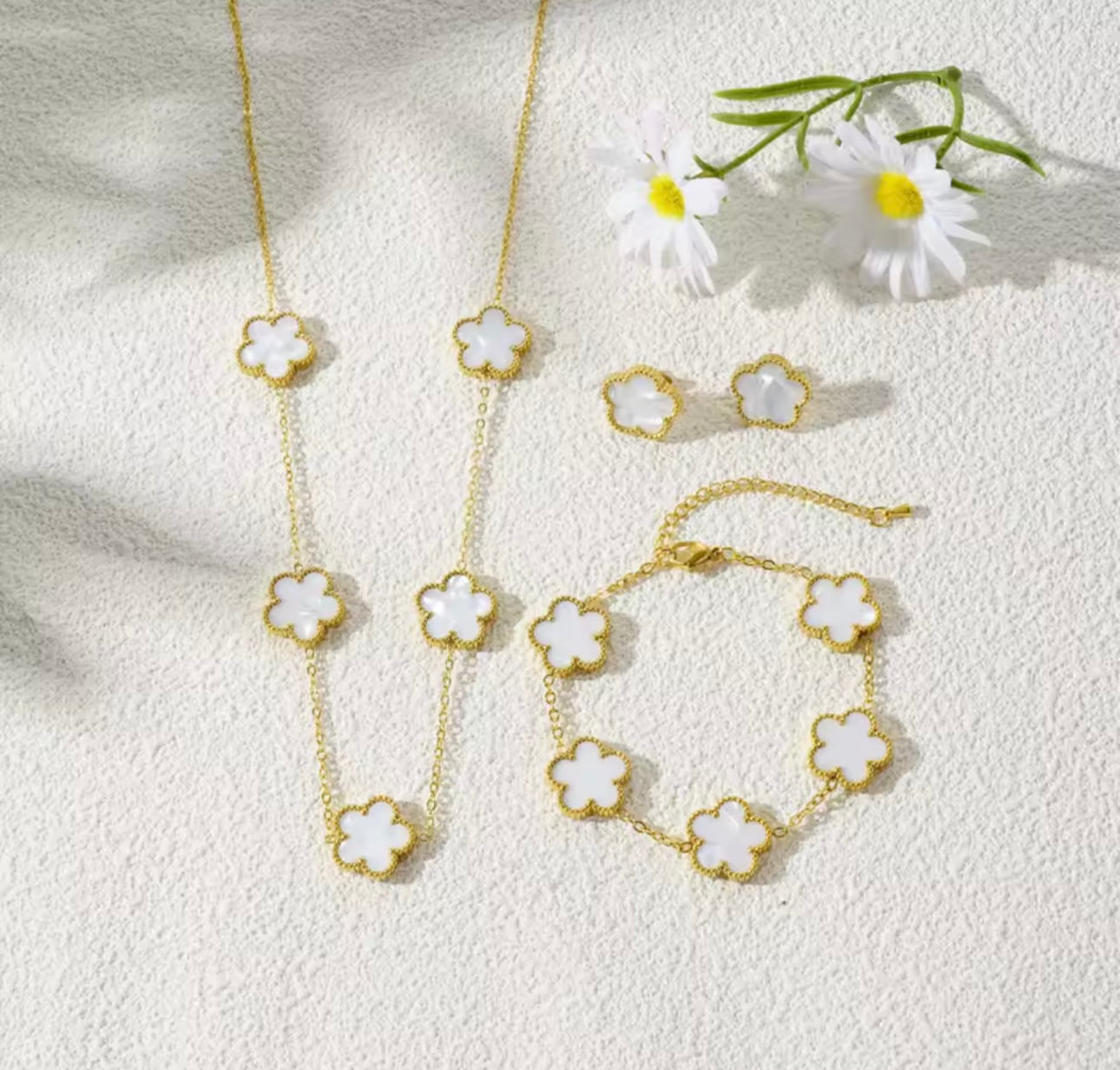 Elegant Floral Jewelry Set – Minimalist Necklace, Bracelet & Earrings | Perfect Gift for Her or Bridesmaids