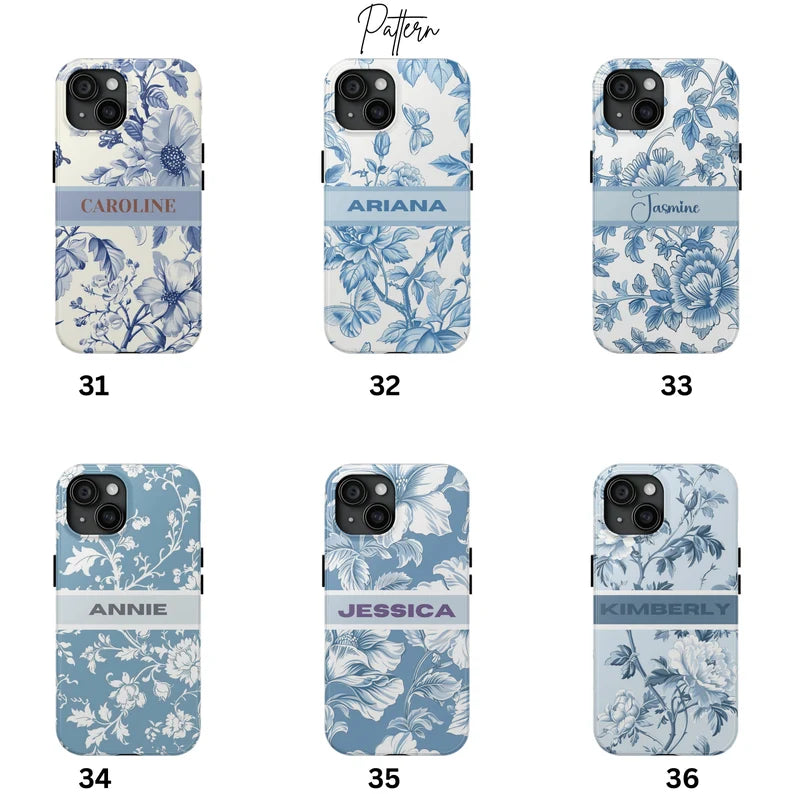 Custom Toile de Jouy Phone Case β Personalized MagSafe iPhone & Samsung Case | Elegant French Floral Design