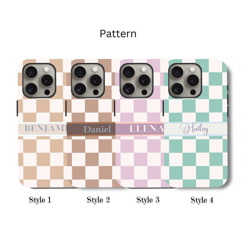 Custom Checkered iPhone Case, Samsung Case – Trendy Retro Vibe with Your Name or Initials
