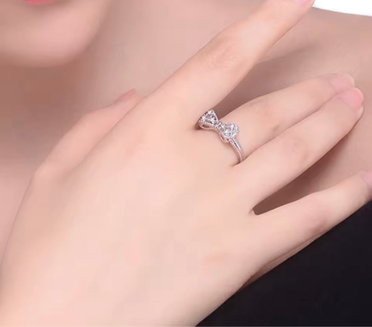 Minimalist Bow Knot Ring – 925 Sterling Silver with Cubic Zirconia, Elegant Gift for Her