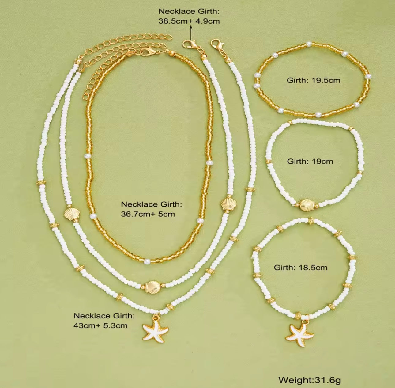 Minimalist & Elegant 6pcs Boho Jewelry Set ā Beaded Shell & Starfish Necklace & Bracelets