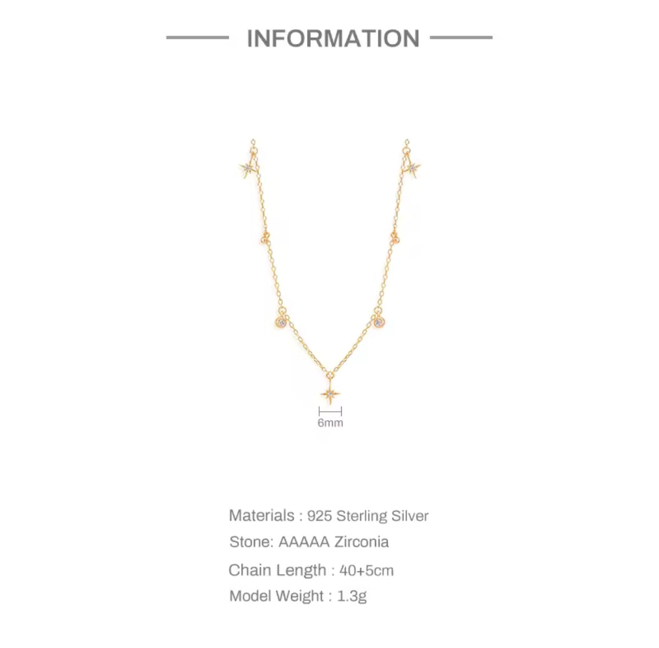 18K Gold Plated Necklace • Luxury 925 Sterling Silver Star Necklace – Dainty Zircon Charm on 18K Gold Plated Chain, Elegant Choker Jewelry for Women