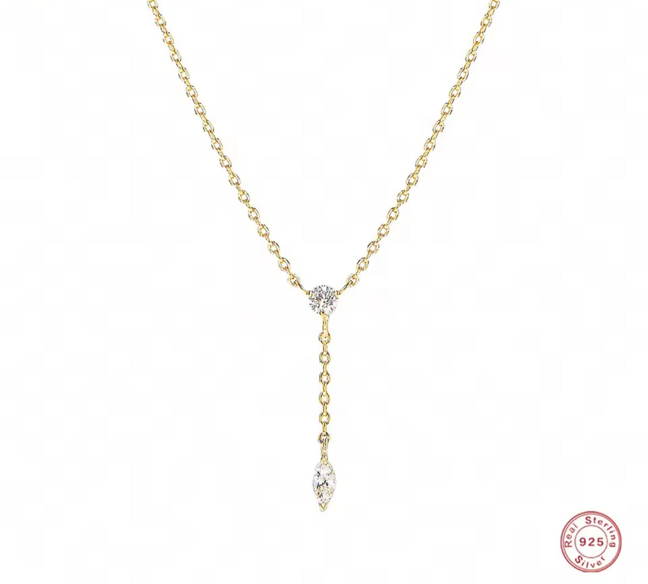 18K Gold Plated Y-Shaped Necklace • Dainty Zircon Pendant • Elegant Slim Chain Choker for Women • Wedding & Everyday Jewelry