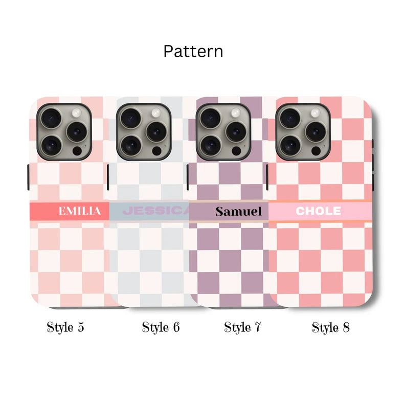 Custom Checkered iPhone Case, Samsung Case – Trendy Retro Vibe with Your Name or Initials