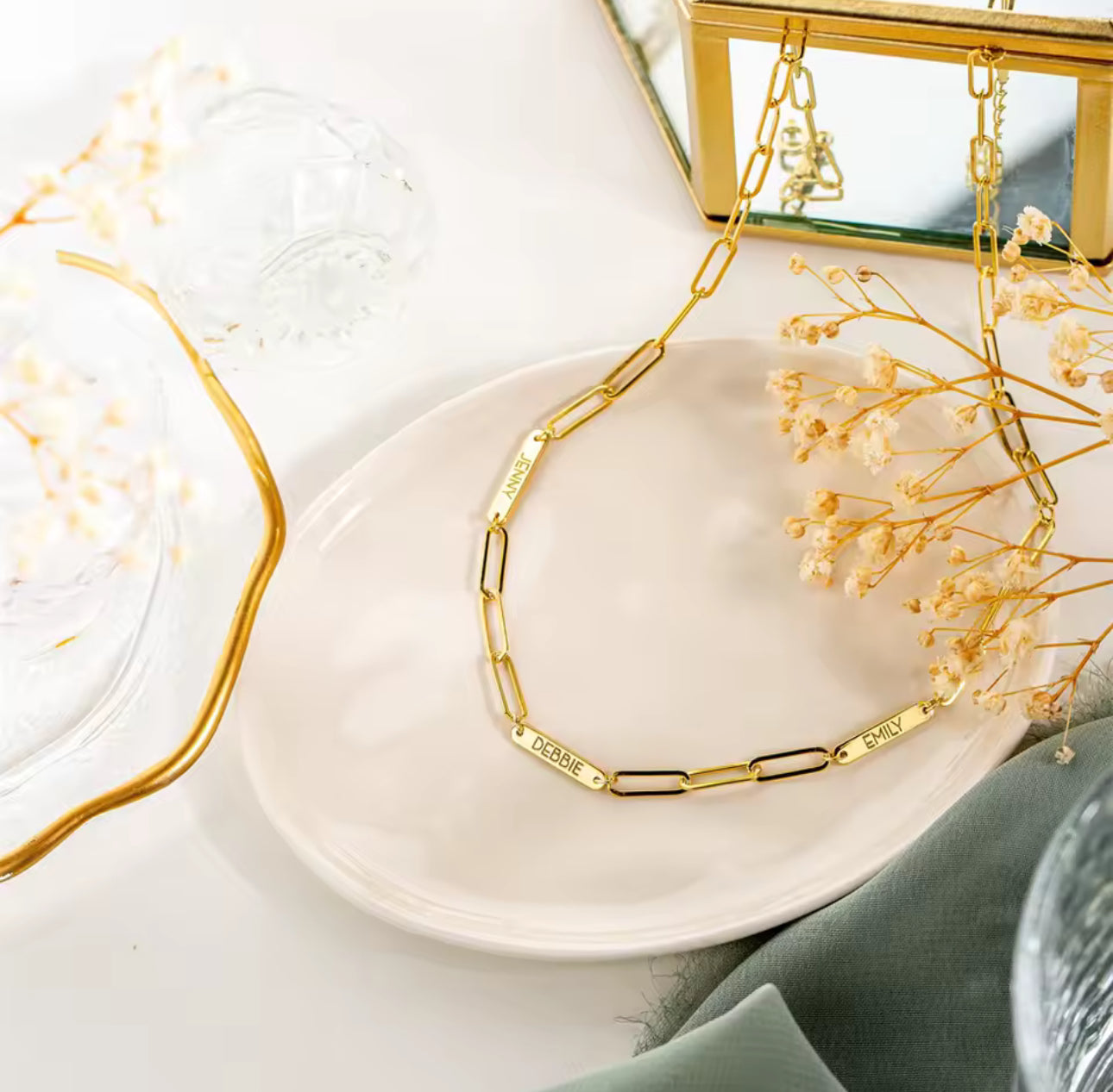 Engraved Name Bar Necklace • Personalized 1–3 Nameplate Pendant • Paperclip Chain Jewelry • Gift for Women