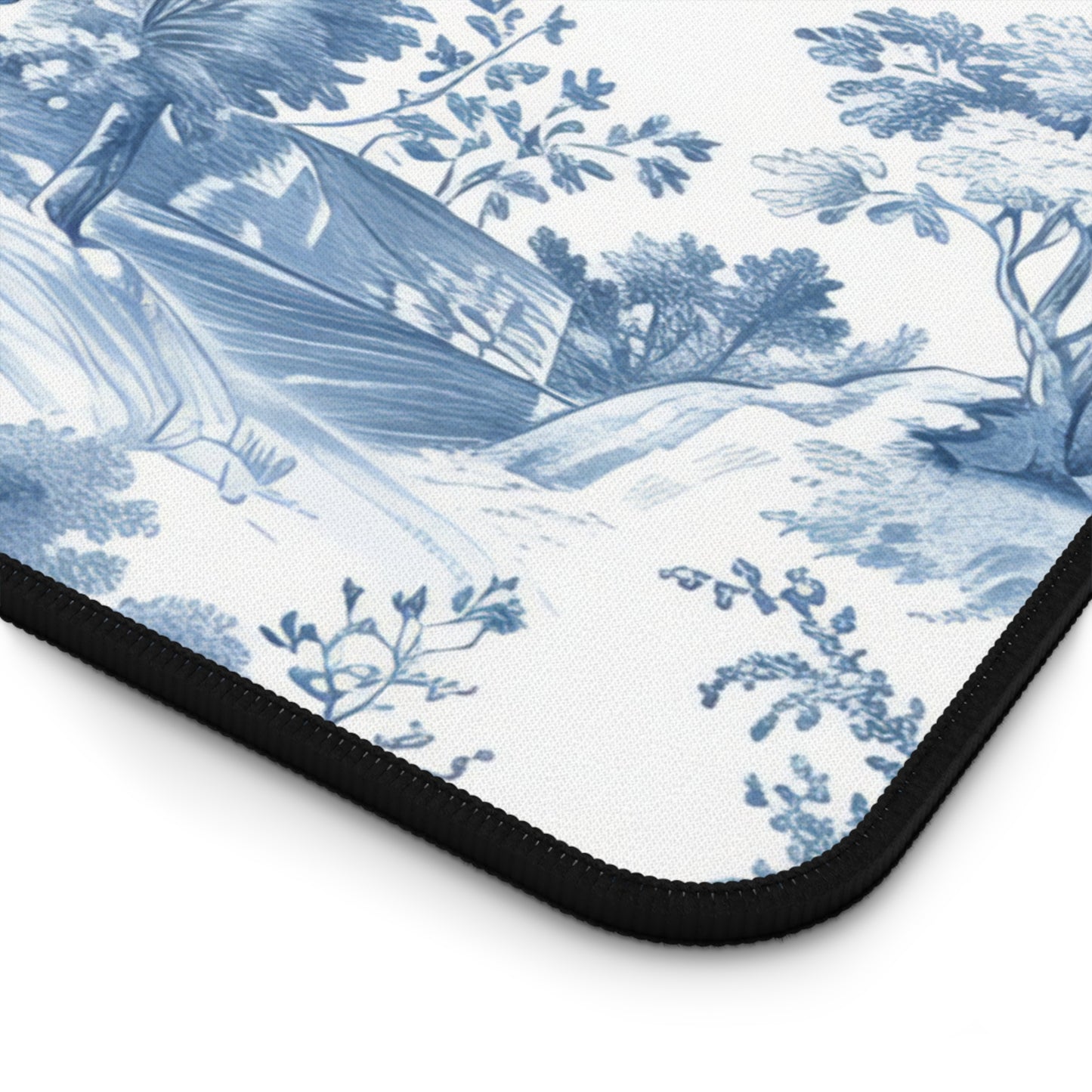Custom Name Blue Floral Chinoiserie Desk Mat, Personalized Blue White Flowers Desk Pad, Preppy Mouse Pad, Blue Toile Floral Decor Desk Pad