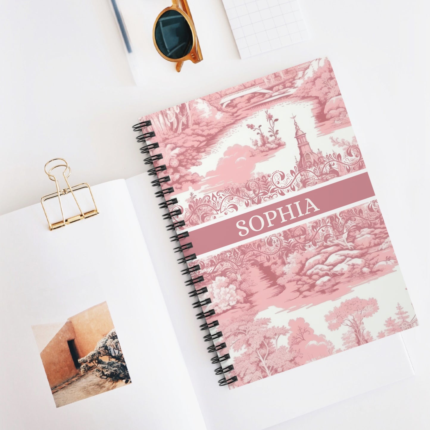 Toile De Jouy Personalized Spiral Notebook | Custom Journal for Women, Kids, Best Friends | Birthday Gifts for Her & Mom
