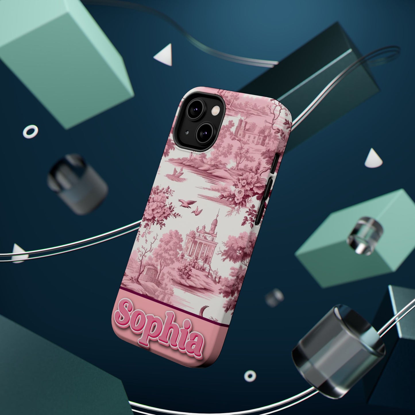 Custom Name Samsung, iPhone Case | Tough, Snap, MagSafe iPhone & Samsung cases | Pink Toile De Jouy Phone Case | Customized Phone Cover