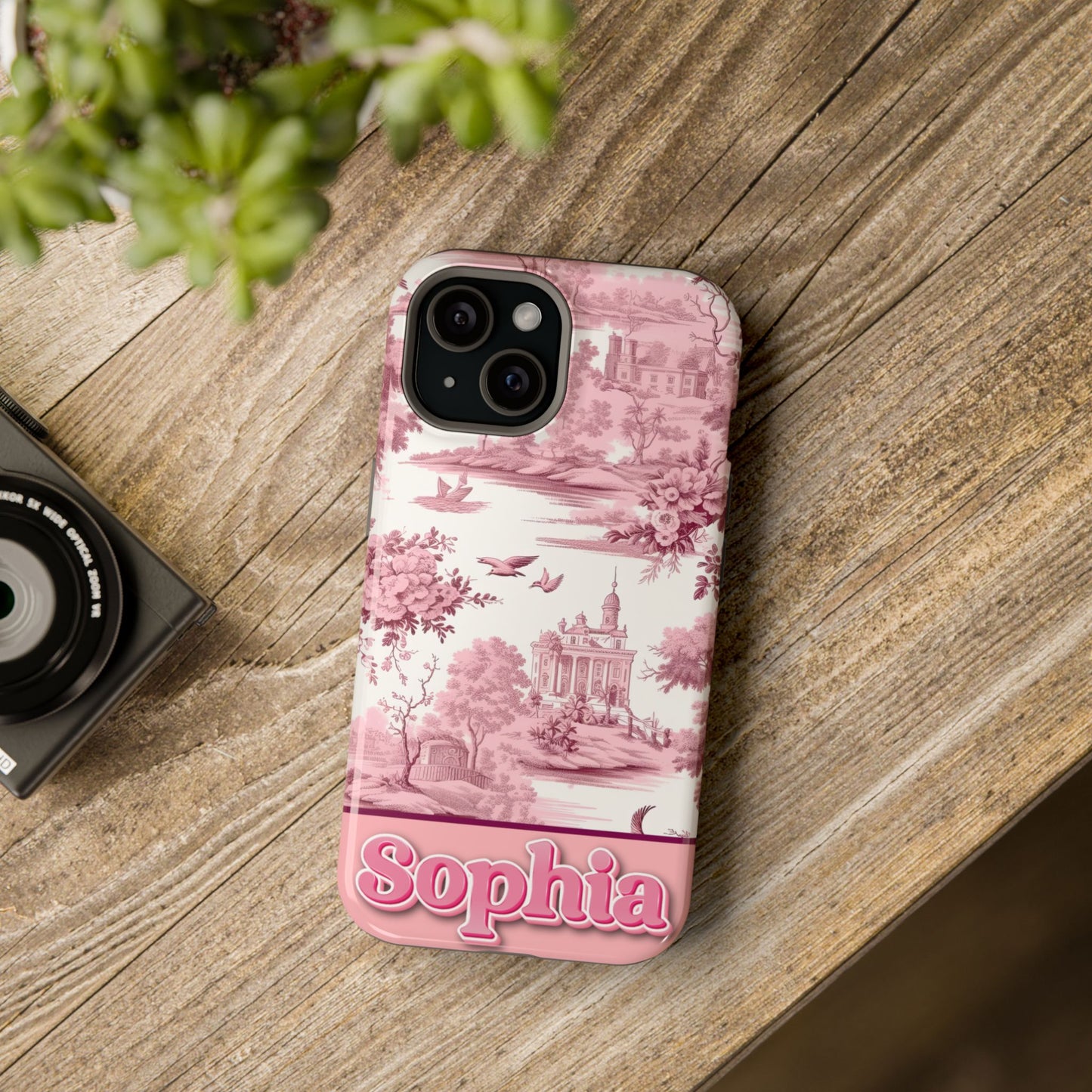 Custom Name Samsung, iPhone Case | Tough, Snap, MagSafe iPhone & Samsung cases | Pink Toile De Jouy Phone Case | Customized Phone Cover