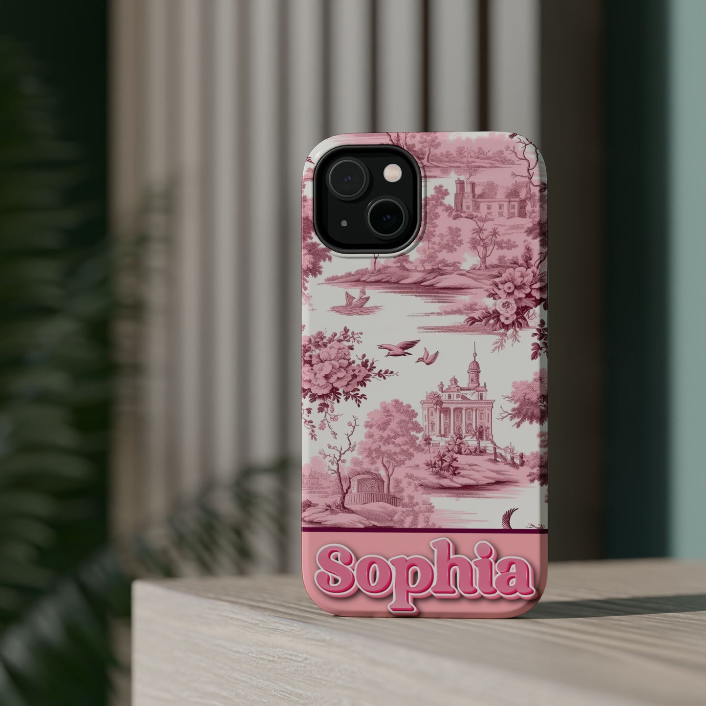 Custom Name Samsung, iPhone Case | Tough, Snap, MagSafe iPhone & Samsung cases | Pink Toile De Jouy Phone Case | Customized Phone Cover