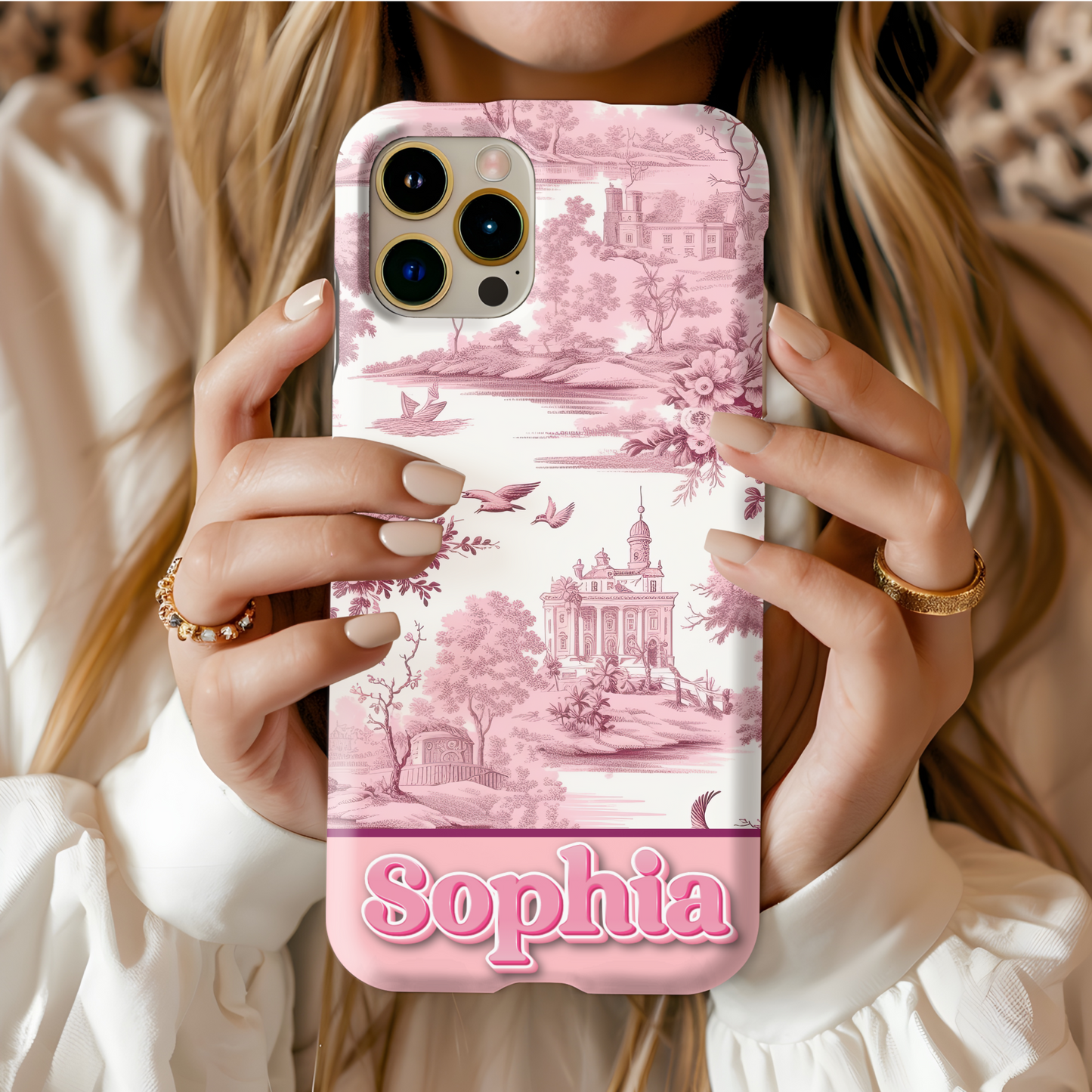 Custom Name Samsung, iPhone Case | Tough, Snap, MagSafe iPhone & Samsung cases | Pink Toile De Jouy Phone Case | Customized Phone Cover