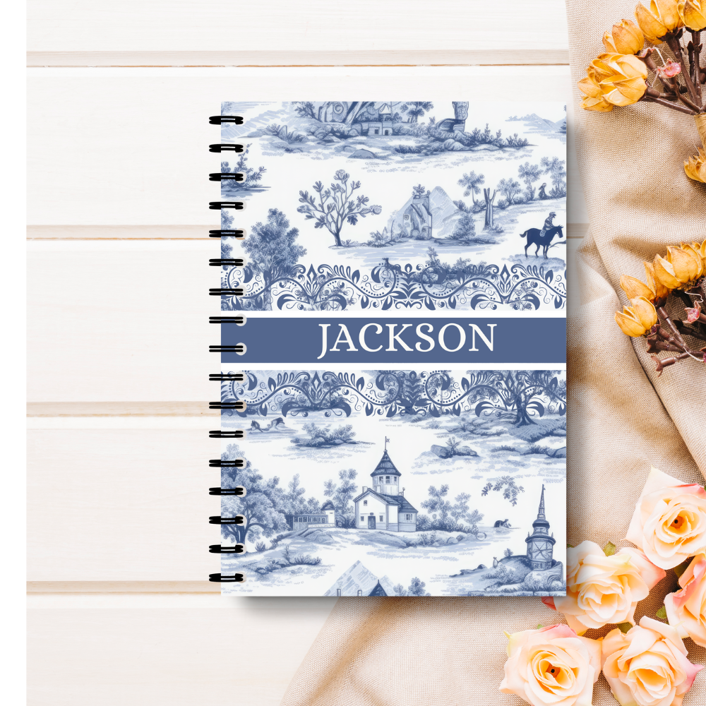 Toile De Jouy Personalized Spiral Notebook | Custom Journal for Women, Kids, Best Friends | Birthday Gifts for Her & Mom