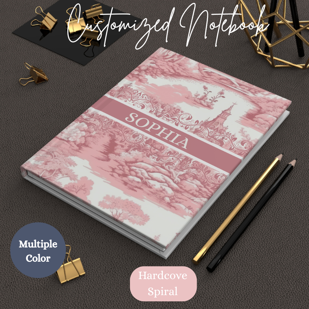 Toile De Jouy Personalized Spiral Notebook | Custom Journal for Women, Kids, Best Friends | Birthday Gifts for Her & Mom