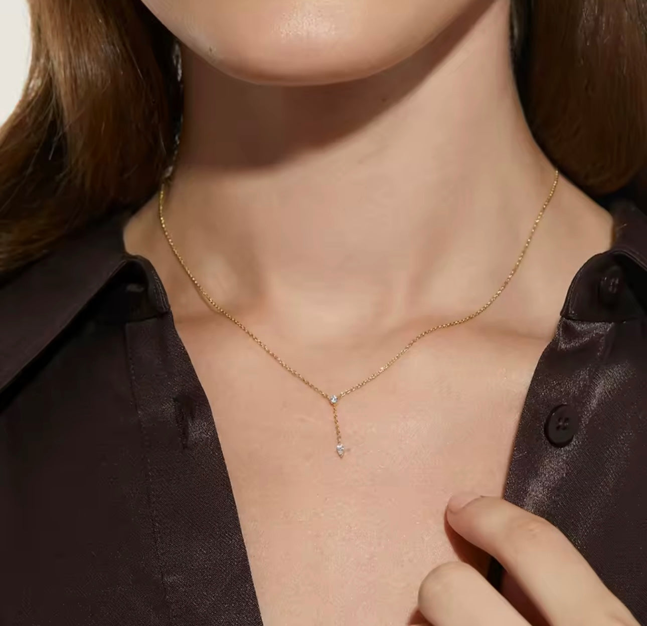 18K Gold Plated Y-Shaped Necklace • Dainty Zircon Pendant • Elegant Slim Chain Choker for Women • Wedding & Everyday Jewelry