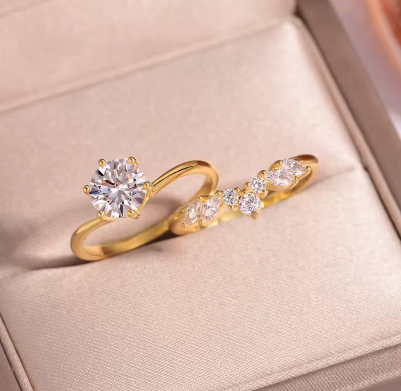 S925 Sterling Silver 1.2CT Moissanite Ring Set | 18K Gold-Plated | Perfect Birthday & Gift Jewelry