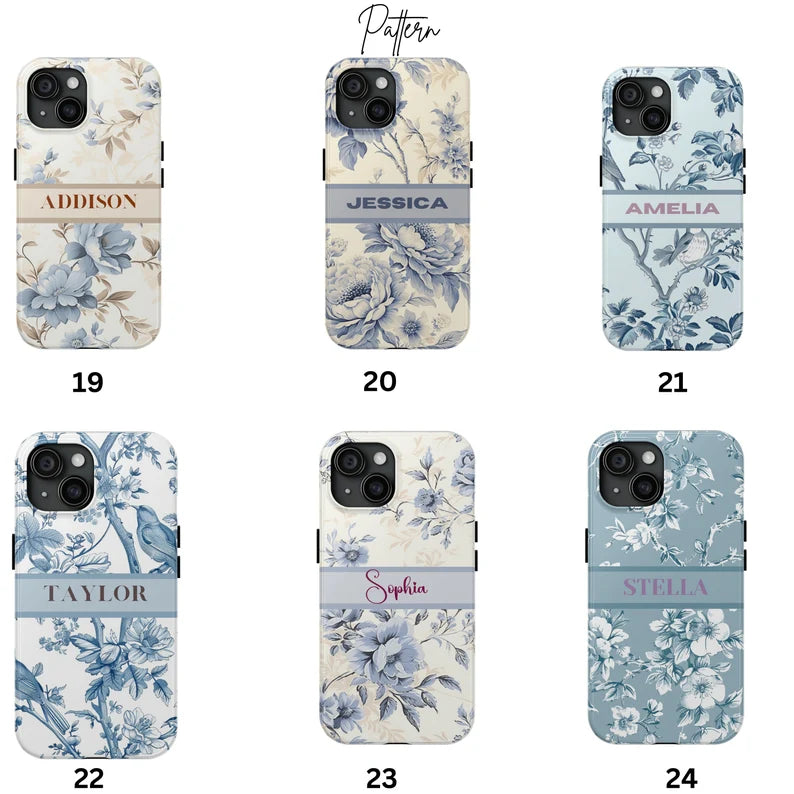Custom Toile de Jouy Phone Case β Personalized MagSafe iPhone & Samsung Case | Elegant French Floral Design