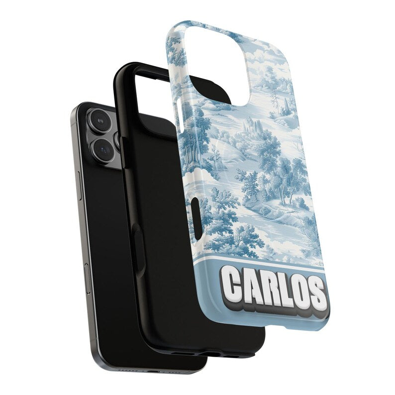 Custom Name Samsung, iPhone Case | Tough, Snap, MagSafe iPhone & Samsung cases | Blue Toile De Jouy Phone Case | Customized Phone Cover