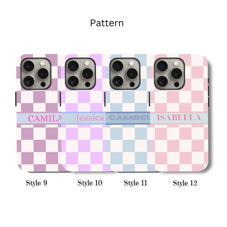 Custom Checkered iPhone Case, Samsung Case – Trendy Retro Vibe with Your Name or Initials