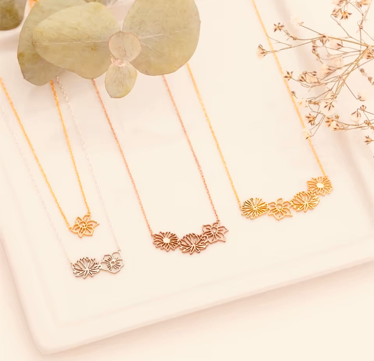 Custom Birth Flower Necklace for Mom • Personalized 12 Month Family Necklace