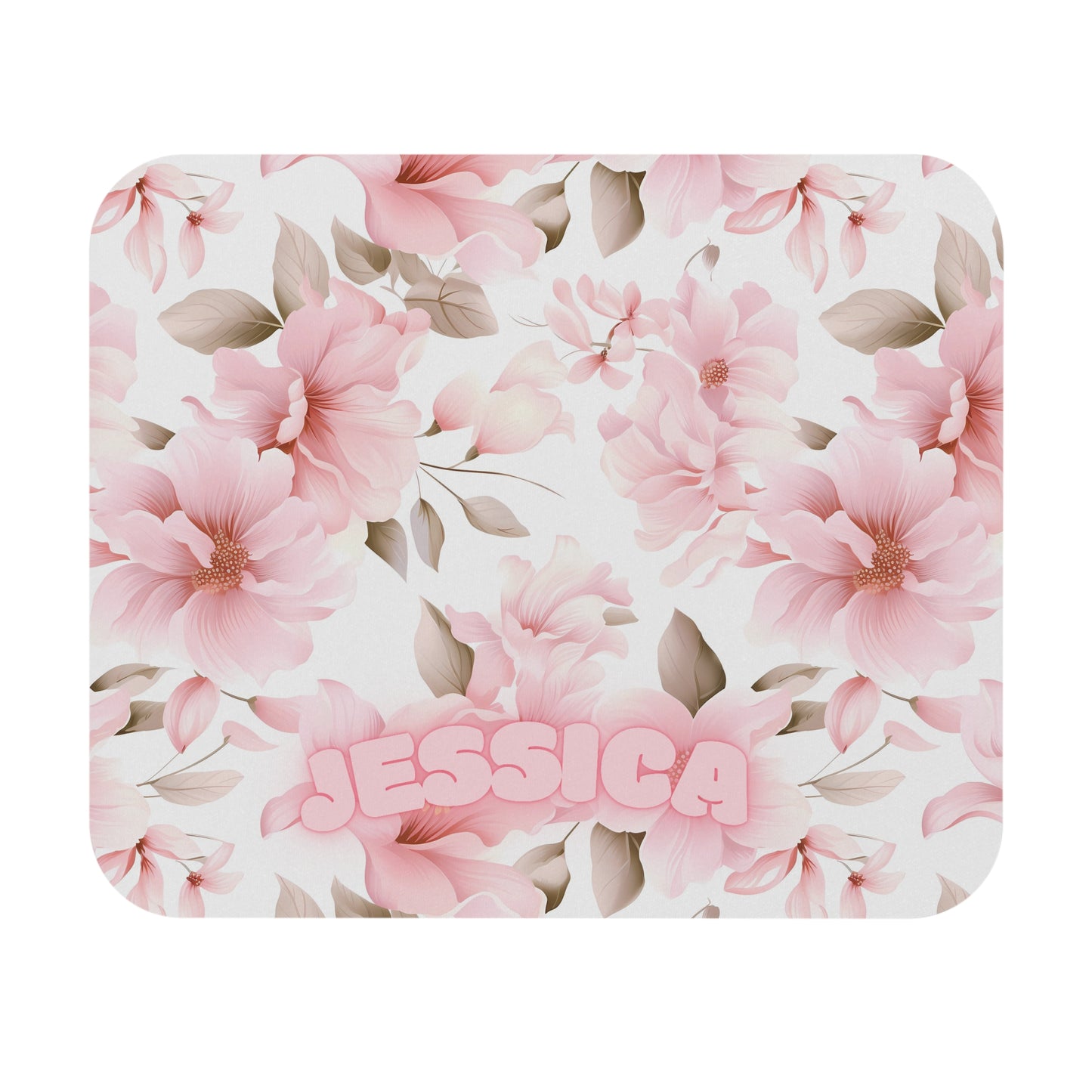Custom Name Pink Floral Chinoiserie Desk Mat, Personalized Pink White Flowers Desk Pad, Preppy Mouse Pad, Pink Toile Floral Decor Desk Pad