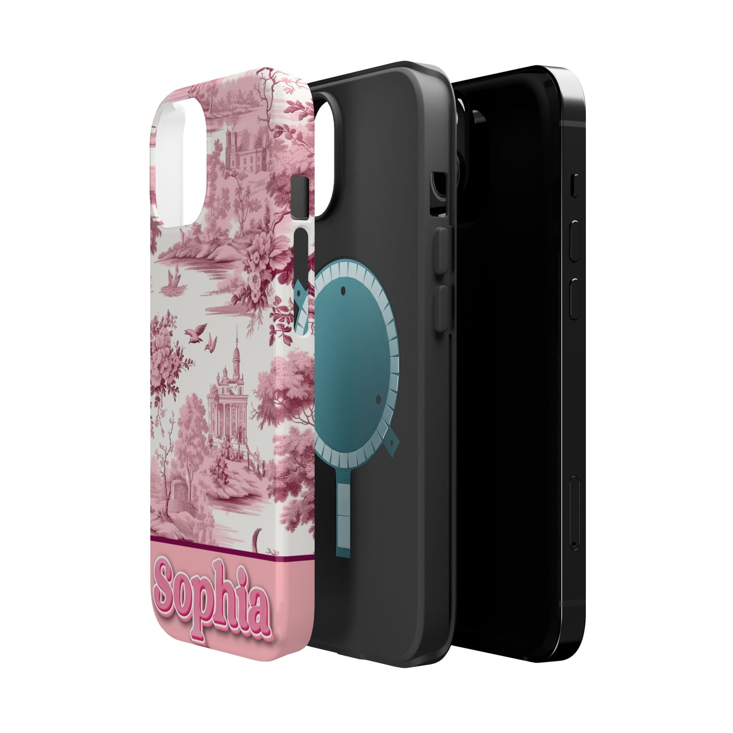 Custom Name Samsung, iPhone Case | Tough, Snap, MagSafe iPhone & Samsung cases | Pink Toile De Jouy Phone Case | Customized Phone Cover