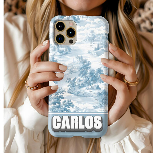 Custom Name Samsung, iPhone Case | Tough, Snap, MagSafe iPhone & Samsung cases | Blue Toile De Jouy Phone Case | Customized Phone Cover