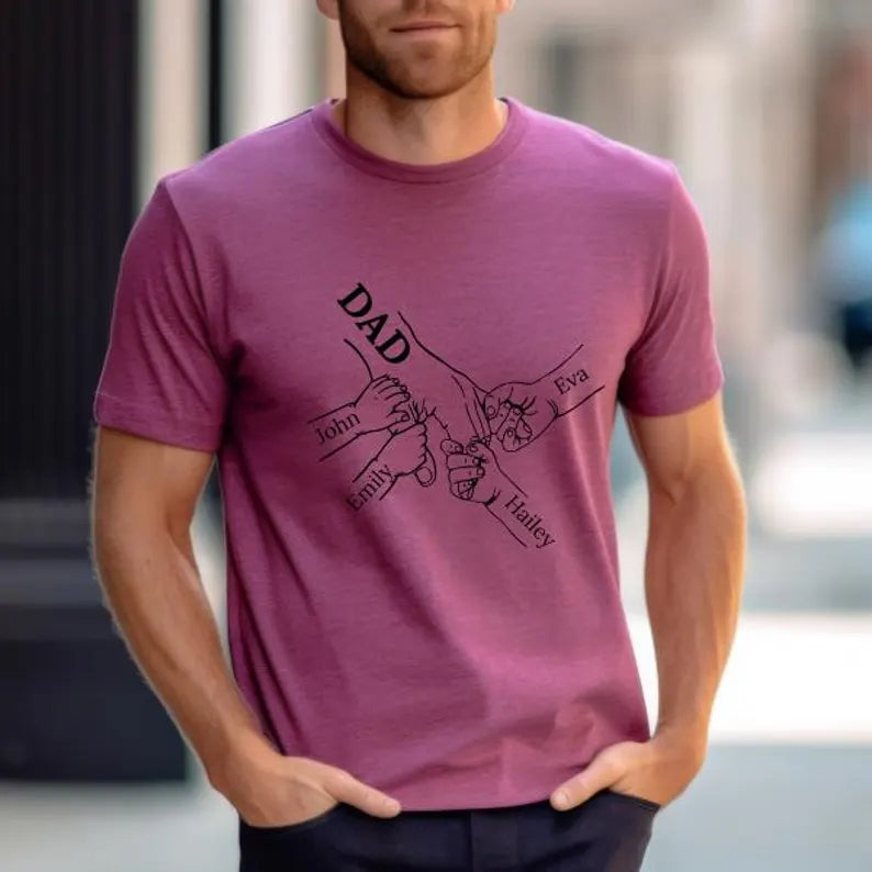 Customized T-Shirt for Dad | Dad Holding Hands T-Shirt | Father's Day Gift From Daughter Son, Personalized T-Shirt | T-Shirt with Kids Name